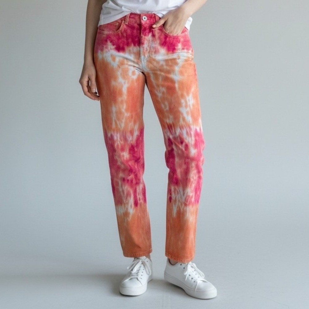 Italian Made Pink Tie Dye High Rise Jeans Art To Wear Denim Mom Jeans‎ Size 28